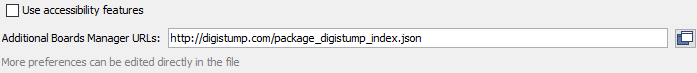 Additional Boards Manager URLs field of the Arduino IDE Preferences dialog box