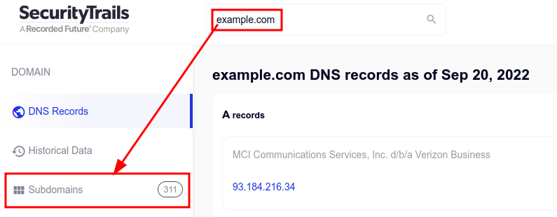 securitytrails find subdomains